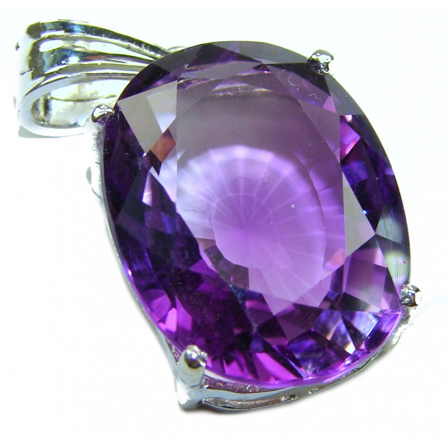 Mademoiselle - 21.5 carat natural Amethyst .925 Sterling Silver dipped in 22K White Gold handcrafted Pendant - Close-up of a 21.5 carat amethyst set in .925 sterling silver.