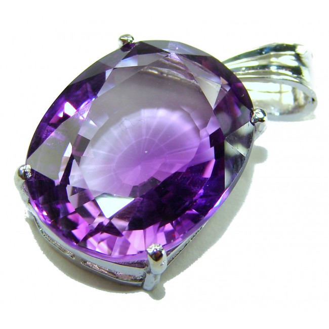 Mademoiselle - 21.5 carat natural Amethyst .925 Sterling Silver dipped in 22K White Gold handcrafted Pendant - Close-up of Mademoiselle Amethyst pendant with sterling silver setting.