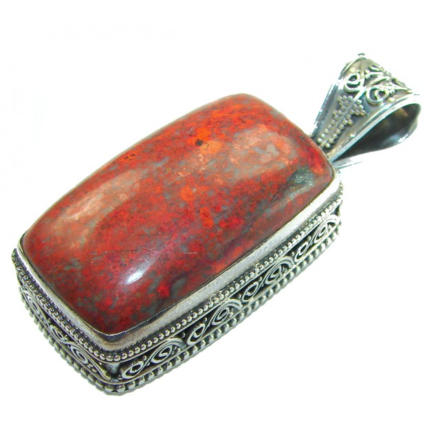 Unique Natural Sonora Jasper .925 Sterling Silver handmade Pendant - Close-up of Sonora Jasper pendant with intricate .925 silver setting.