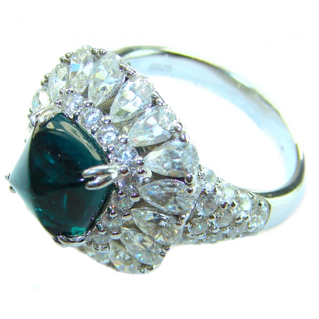 Amazonia - 6.1 carat Aquamarine.925 Sterling Silver handmade Statemen .925 Sterling Silver ring size 9 - Close-up of Amazonia aquamarine ring and surrounding stones.