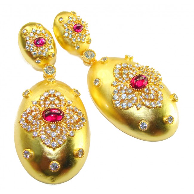 Byzantine design Authentic 8.2 carat 18K Gold over .925 Sterling Silver handcrafted Statement earrings - Byzantine earrings close-up, 18K gold over sterling silver with gemstones.