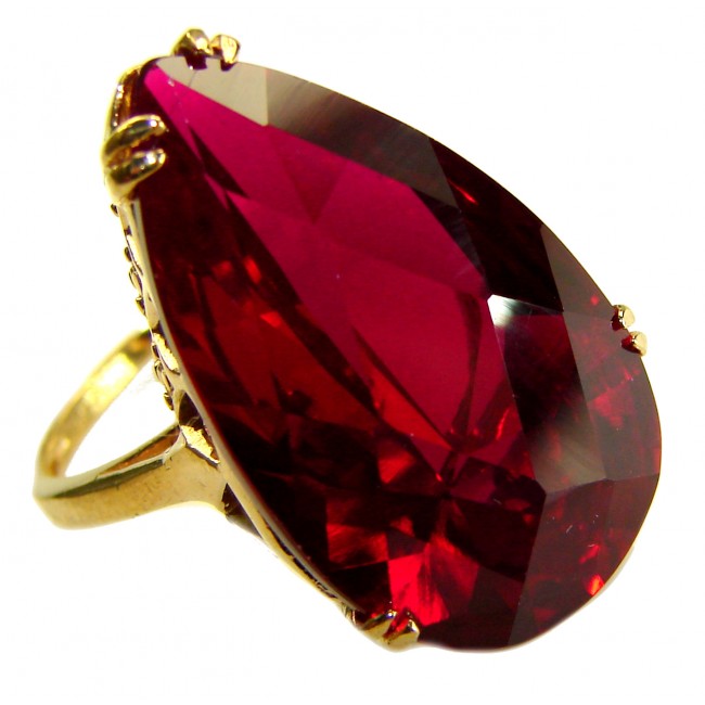 Carmen Natural 25.4 carat Ruby .925 Sterling Silver dipped in 22K Gold handmade Large Statement Ring size 6 1/4 - Close-up of Carmen Natural 25.4 carat ruby ring in sterling silver.