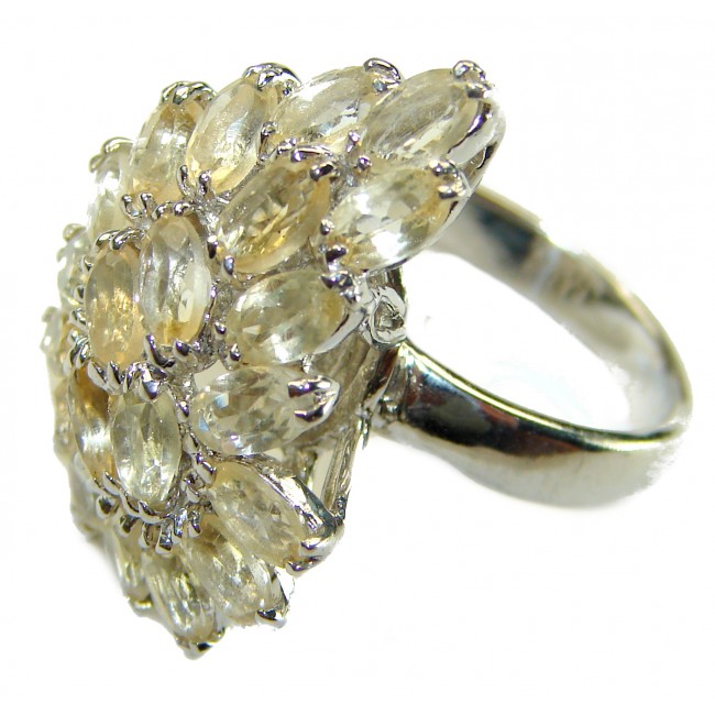 Fancy 18.8 carat Genuine Lemon Quartz .925 Sterling Silver DIPPED IN REAL RHODIUM handcrafted ring size 7 - Side view of fancy 18.8 carat lemon quartz ring in .925 sterling silver.