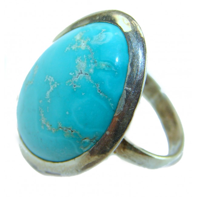 RARE KINGMEN Turquoise .925 Sterling Silver handmade Large ring size 11 - Large turquoise ring in .925 silver, stone close-up view.