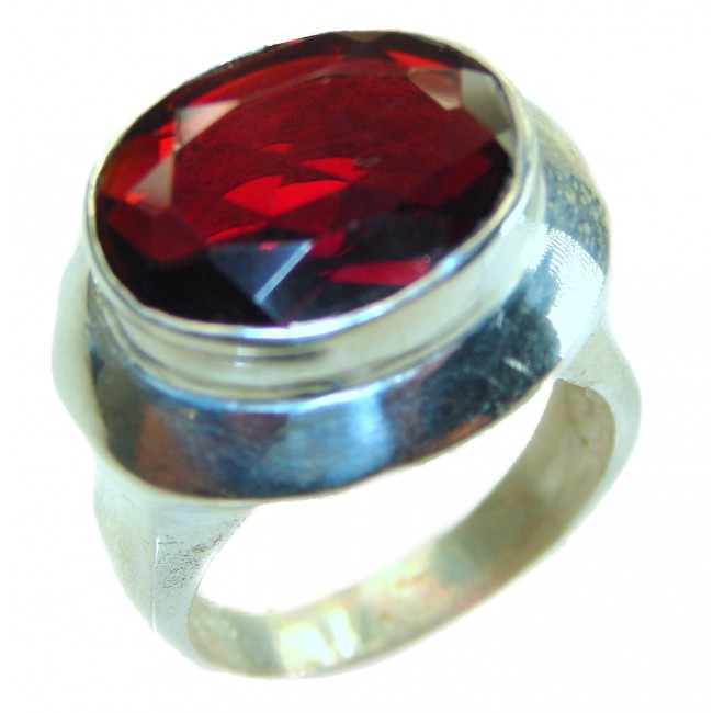 Red Cascade Authentic 10.4 carat Garnet .925 Sterling Silver brilliantly handcrafted large Statement Ring size 8 - Side view of Red Cascade 10.4 ct Garnet in .925 Sterling Silver ring