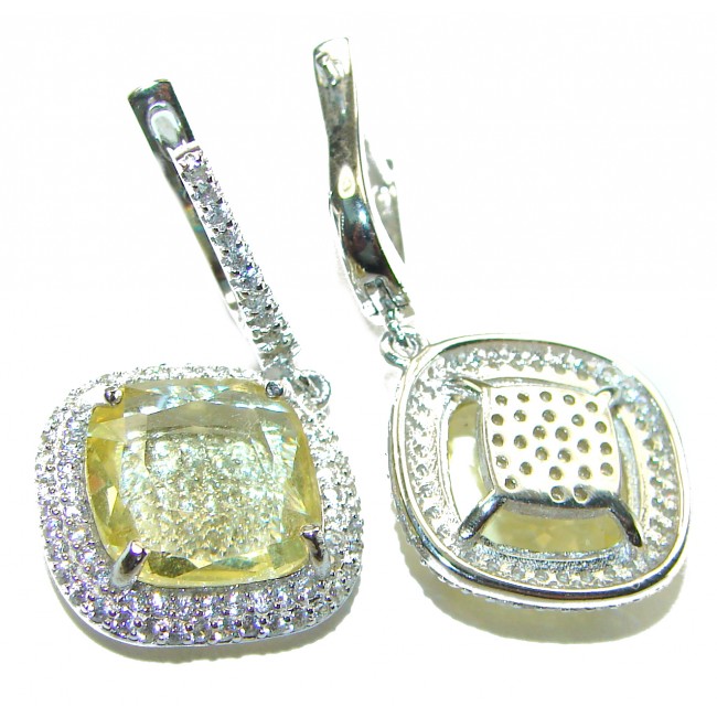 Vivien Luxurious Style - Natural 8.2 carat Citrine .925 Sterling Silver dipped in Rhodium handmade earrings - Close-up of Vivien Citrine earrings, front and back view.