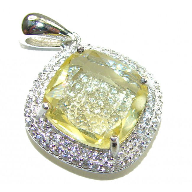 Vivien Luxurious Style - Natural 8.2 carat Citrine .925 Sterling Silver dipped in Rhodium handmade pendant - Citrine pendant close-up with sterling silver setting.