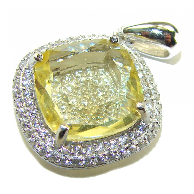 Vivien Luxurious Style - Natural 8.2 carat Citrine .925 Sterling Silver dipped in Rhodium handmade pendant - Citrine pendant close-up with diamond accents, sterling silver setting.