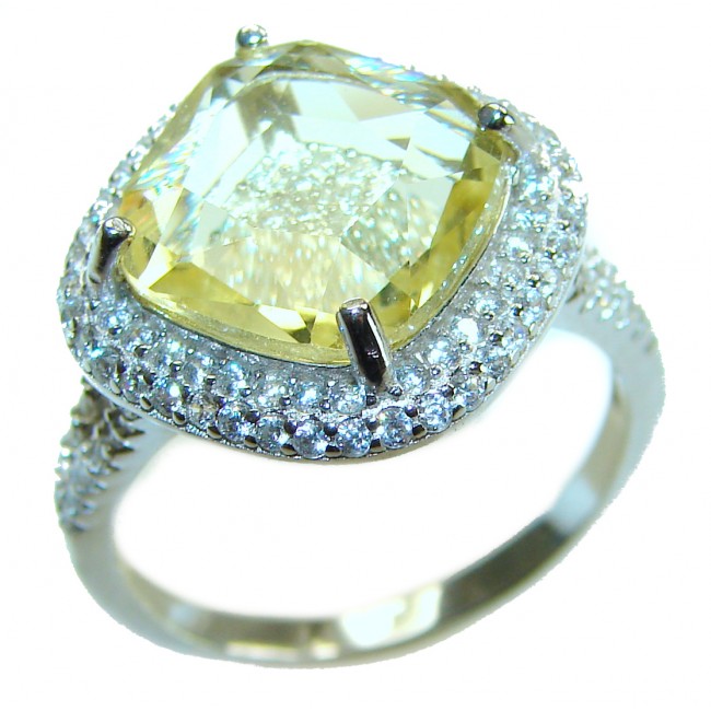 Vivien Luxurious Style - Natural 7.2 carat Citrine .925 Sterling Silver dipped in Rhodium handmade ring size 8 - Close-up of Vivien ring with 7.2 carat citrine and diamond accents.
