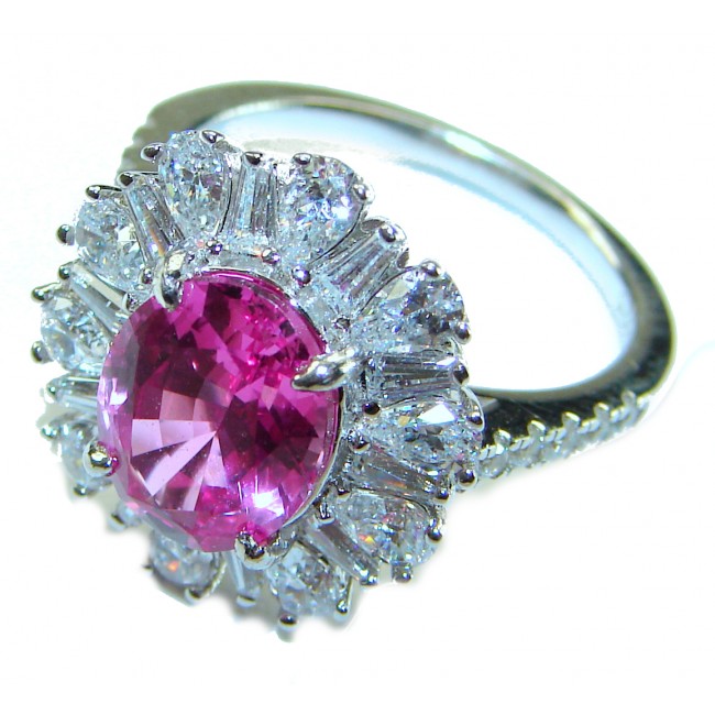 Anastasia 5.2 carat Pink Sapphire .925 Sterling Silver Handcrafted Statement Ring size 6 1/4 - Close-up of Anastasia 5.2ct Pink Sapphire ring in .925 Sterling Silver.