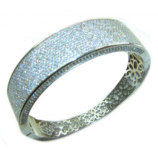 Tiffany Genuine 28.5 carat White Topaz rhodium over .925 Sterling Silver handcrafted Statement bracelet - Side view of Tiffany 28.5 carat White Topaz rhodium bracelet with design.