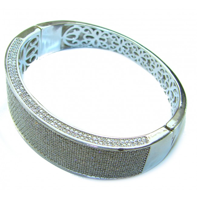 Tiffany Genuine 28.5 carat White Topaz rhodium over .925 Sterling Silver handcrafted Statement bracelet - Side view of Tiffany 28.5 carat white topaz bracelet with rhodium over .925 S.