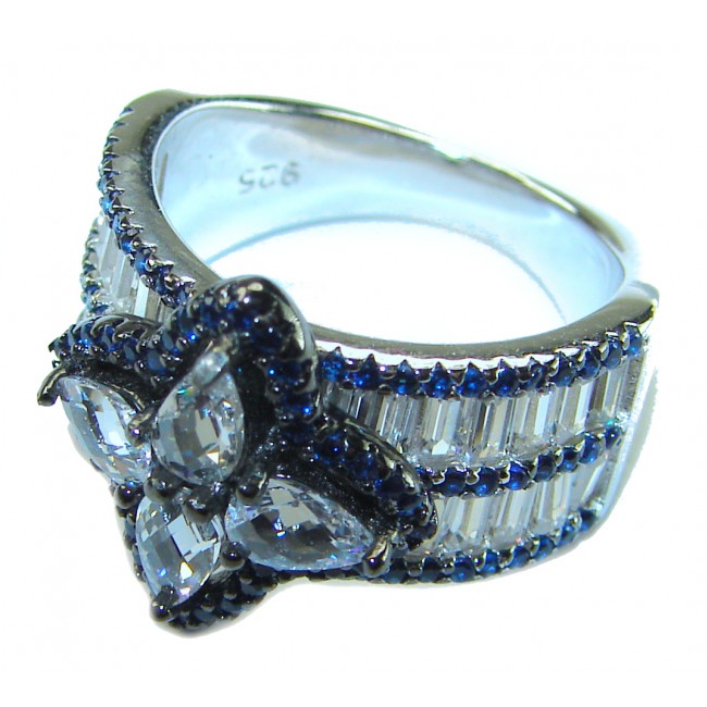 Art deco - Born to Glam 10.2 carat natural Sapphire .925 Sterling Silver Perfectly handcrafted Ring s. 6 - Art deco sapphire ring close-up, side view, .925 sterling silver