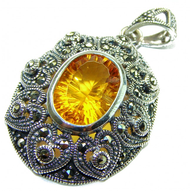 Emily Luxury genuine 10.5 CARAT Golden Topaz .925 Sterling Silver handmade Pendant - Genuine topaz pendant close-up, intricate silver detailing.
