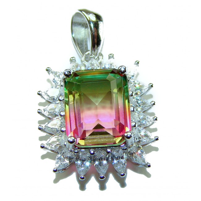 Isabella 6.2 carat emerald cut Brazilian Tourmaline .925 Sterling Silver Perfectly handcrafted pendant - Close-up of Isabella 6.2 carat emerald cut tourmaline pendant.