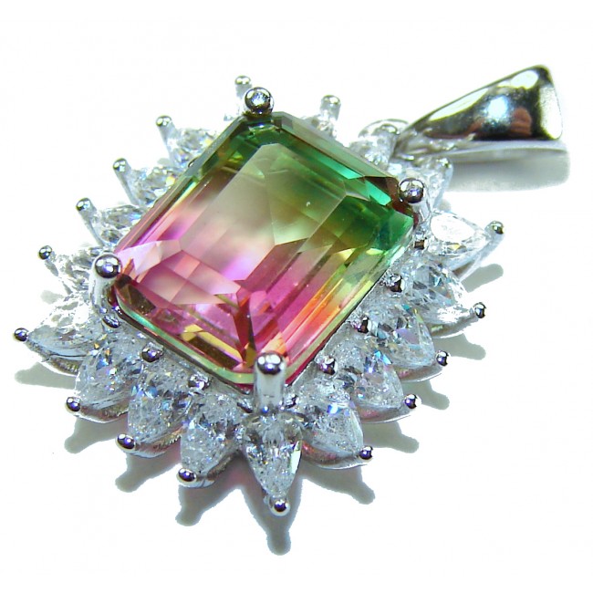 Isabella 6.2 carat emerald cut Brazilian Tourmaline .925 Sterling Silver Perfectly handcrafted pendant - Close-up of Isabella 6.2 ct emerald cut Brazilian Tourmaline pendant