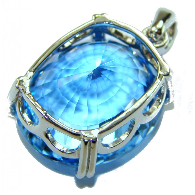 Vintage style 20.8 carat Swiss Blue Topaz .925 Sterling Silver DIPPED IN RHODIUM handmade Pendant - Close-up of vintage Swiss Blue Topaz pendant in sterling silver setting
