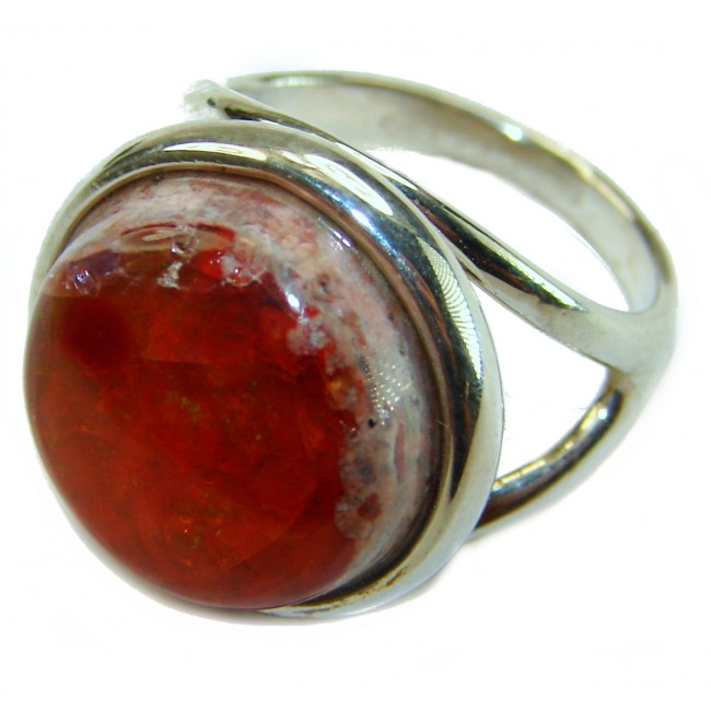 Queen of Fire best quality 11.4 carat Mexican Opal .925 Sterling Silver handmade ring 6 - Close-up of 11.4 carat Mexican Opal ring in .925 sterling silver setting