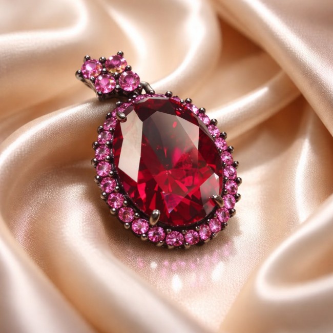 Matilde- Natural 17.8 carat Mozambique Garnet BLACK RHODIUM .925 Sterling Silver Handcrafted pendant - photo 2
