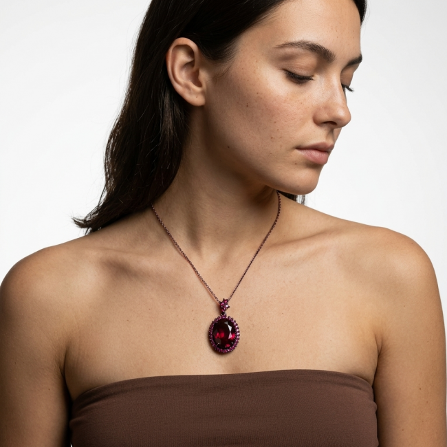 Matilde- Natural 17.8 carat Mozambique Garnet BLACK RHODIUM .925 Sterling Silver Handcrafted pendant - photo 1