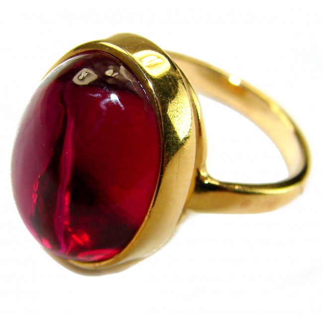 Giovanna - Magnificent Jewel 7.5 carat Ruby .925 Sterling Silver dipped in 18K Gold handcrafted incredible ring s. 7 - Side view of gold ring with 7.5 carat ruby stone.
