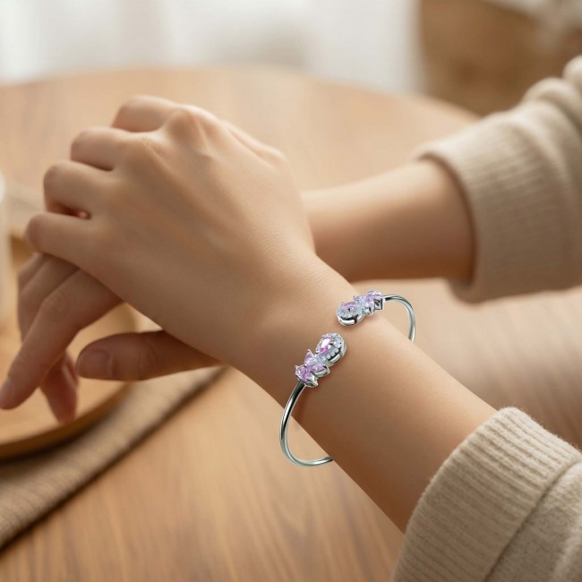 Precious Light Natural 5.2 carat Kunzite .925 Sterling Silver bracelet - Worn on wrist, Precious Light Kunzite bracelet in sterling silver.