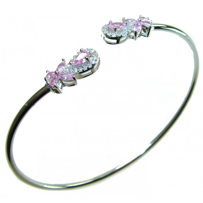 Precious Light Natural 5.2 carat Kunzite .925 Sterling Silver bracelet - Kunzite sterling silver bracelet, top view showing stones and design.