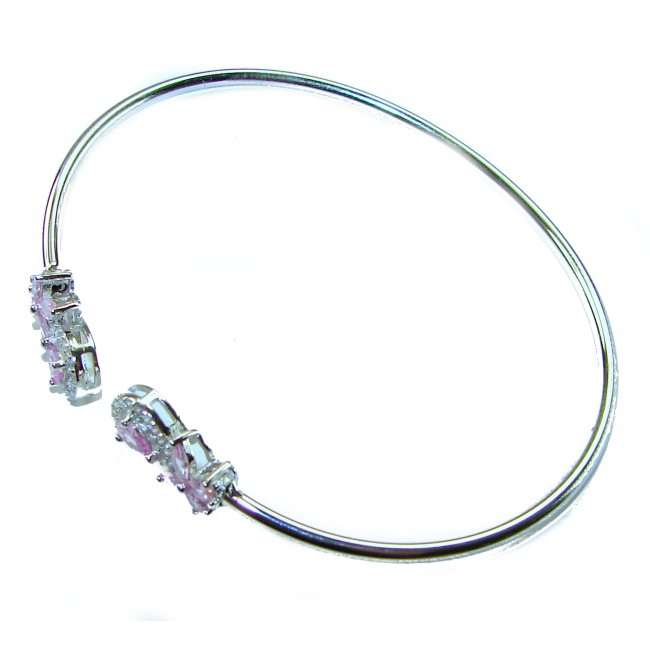 Precious Light Natural 5.2 carat Kunzite .925 Sterling Silver bracelet - Open bracelet with kunzite stones, side angle view