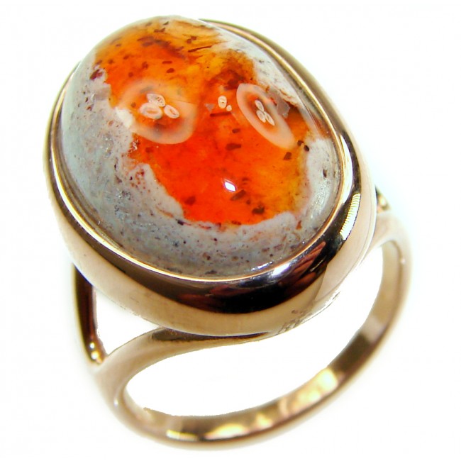 Golden Dream best quality 15.4 carat Mexican Opal 18K Gold over .925 Sterling Silver handmade ring 6 3/4 - Close-up of Mexican opal ring in 18K gold setting.