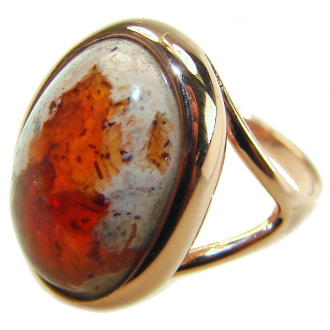 Golden Dream best quality 15.4 carat Mexican Opal 18K Gold over .925 Sterling Silver handmade ring 6 3/4 - Close-up of 18K gold ring with 15.4 carat Mexican opal stone.