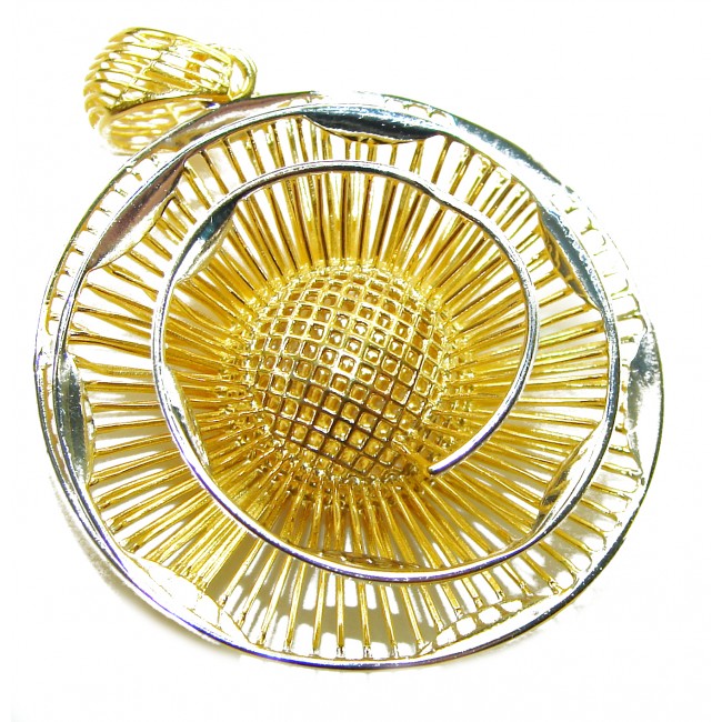 Dubai Style - Golden Rose .925 Sterling Silver dipped in 22K Gold handmade Pendant - Front view of Golden Rose pendant in sterling silver and gold plating.