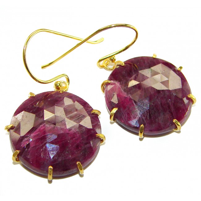 Giovanna - Magnificent Jewel 12.5 carat Ruby 14K Gold over .925 Sterling Silver handcrafted incredible earrings - Ruby earrings, front view, 12.5 carat, 14K gold hooks and prongs.