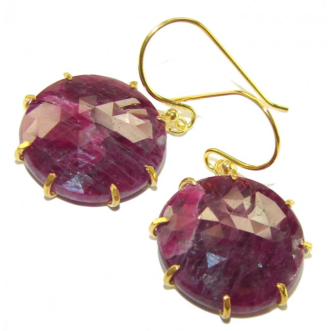 Giovanna - Magnificent Jewel 12.5 carat Ruby 14K Gold over .925 Sterling Silver handcrafted incredible earrings - Close-up of Giovanna ruby earrings with 14K gold hooks