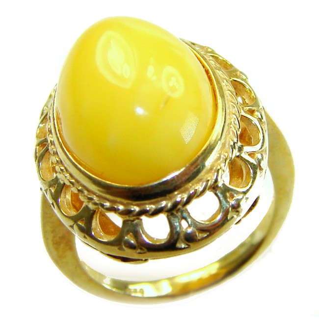 Authentic Butterscotch Baltic Amber 18K Gold over .925 Sterling Silver handcrafted ring; s. 7 adjustable - Close-up of butterscotch amber ring in 18K gold setting