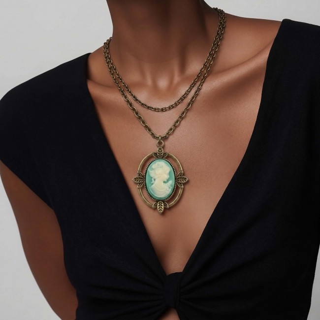 Vintage Beauty Cameo Rainbow Abalone Vintage style dipped in black rhodium Necklace - photo 2