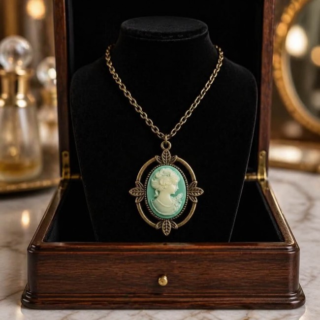Vintage Beauty Cameo Rainbow Abalone Vintage style dipped in black rhodium Necklace - photo 1