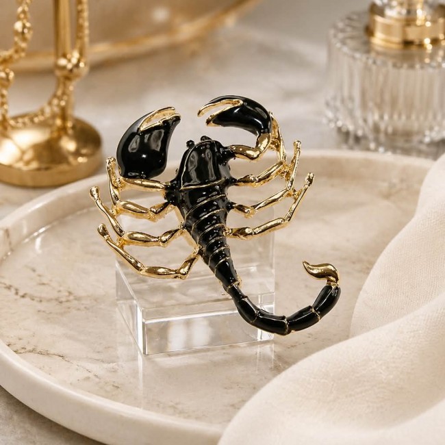 Black Scorpio Silver Overlay Pendant / Brooch - photo 3