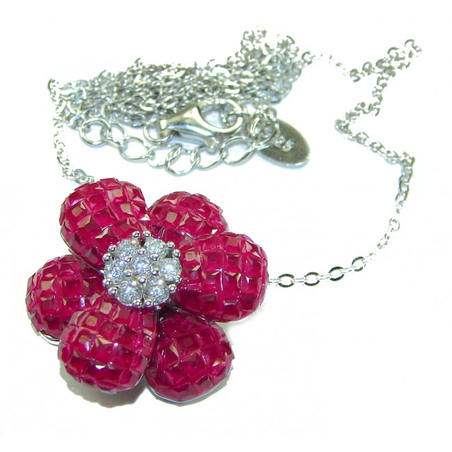 Red Flower 18.2 carat Ruby .925 Sterling Silver .925 Sterling Silver Statement Necklace - Red flower ruby necklace in sterling silver, clasp detail shown.