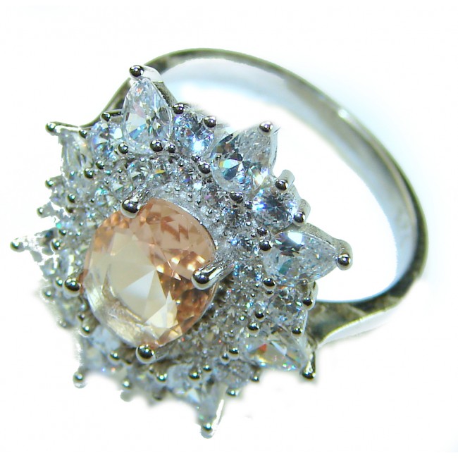 Isabella Authentic emerald cut 4.8 carat Morganite .925 Sterling Silver ring s. 7 1/4 - Morganite ring close-up with diamond accents, emerald cut, 4.8 carats.