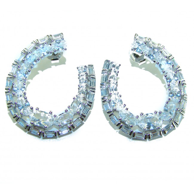 Allure Natural 8.2 carat White Topaz .925 Sterling Silver handcrafted hoop earrings - Top view of Allure Natural 8.2 carat White Topaz Sterling Silver earrings.