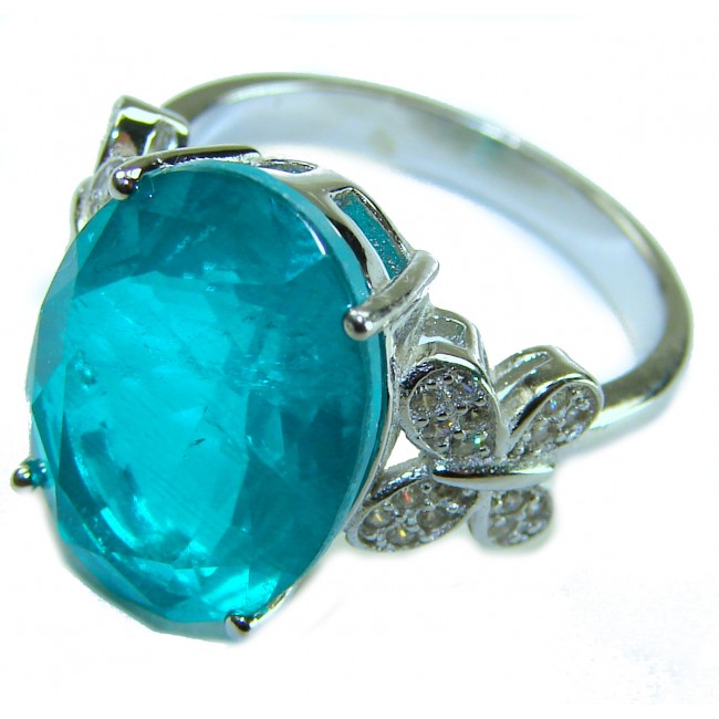 Eau Pure 10.5 carat Paraiba Tourmaline .925 Sterling Silver Handcrafted Ring size 8 - Close-up of Eau Pure Paraiba Tourmaline ring in sterling silver.