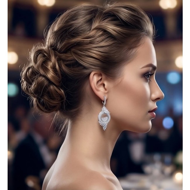 Floating Memories 11.5 carat White Topaz .925 Sterling Silver Handcrafted Statement earrings - Side profile showing earrings, Floating Memories 11.5 carat White Topaz