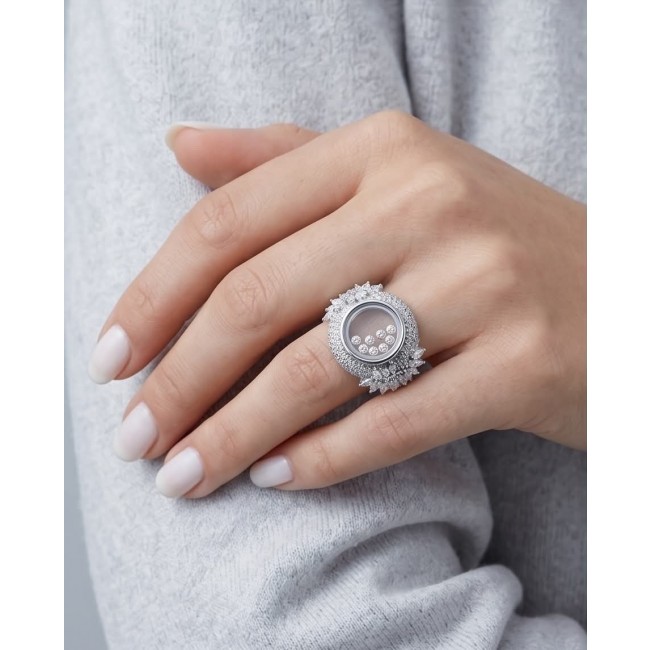 Floating Memories 12.5 carat White Topaz .925 Sterling Silver Handcrafted Ring size 8 - Worn on hand: Floating Memories white topaz sterling silver ring