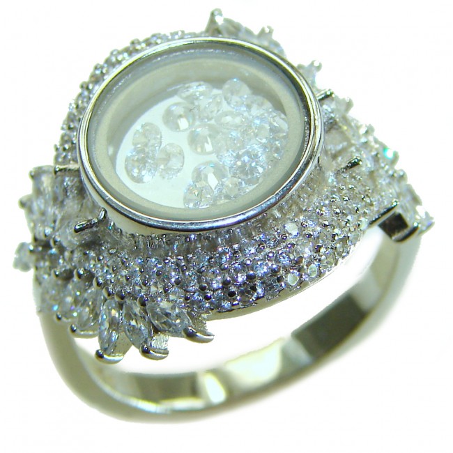 Floating Memories 12.5 carat White Topaz .925 Sterling Silver Handcrafted Ring size 8 - Close-up of Floating Memories ring showcasing stones and intricate design.