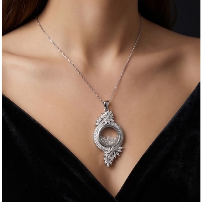 Floating Memories 10.5 carat White Topaz .925 Sterling Silver Handcrafted Statement pendant - Pendant necklace worn on neck, Floating Memories White Topaz design.
