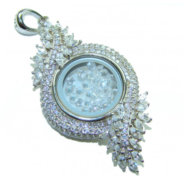 Floating Memories 10.5 carat White Topaz .925 Sterling Silver Handcrafted Statement pendant - Close-up of Floating Memories 10.5 carat White Topaz pendant.
