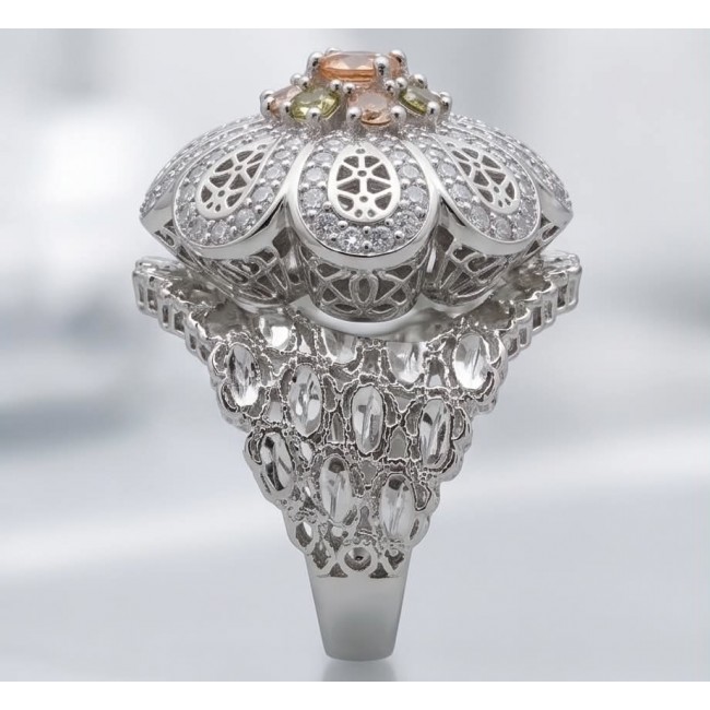 Casablanca Italy made 1.8 carat yellow Sapphire .925 Sterling Silver brilliantly handcrafted ring s. 7 3/4 - Side view of intricate Casablanca ring with yellow sapphire, .925 sterling silver.