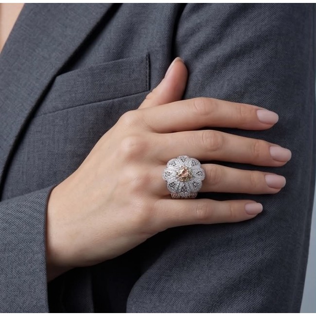 Casablanca Italy made 1.8 carat yellow Sapphire .925 Sterling Silver brilliantly handcrafted ring s. 7 3/4 - Elegant floral ring worn on hand with yellow sapphire centerpiece