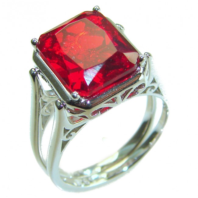 Tiffany Authentic 10.2 carat Ruby .925 Sterling Silver handcrafted two sided Ring size 8 - Side view of Tiffany 10.2 carat ruby ring with sterling silver band.