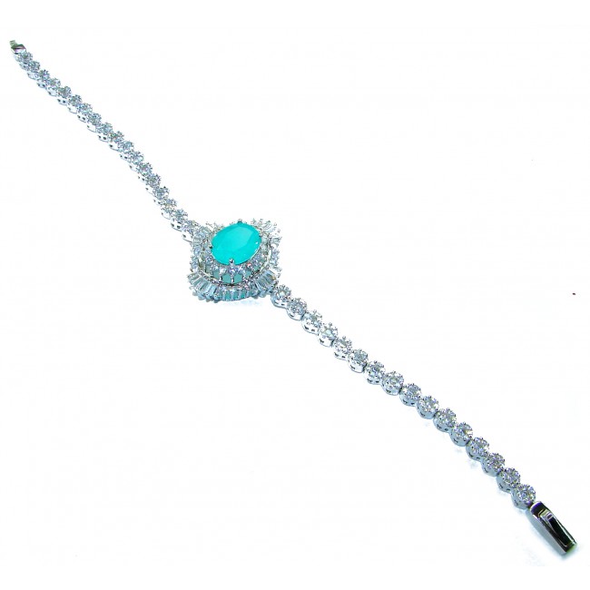 Vintage style - Timless Beauty - 10.5 carat Colombian Emerald 7.8 carat White Topaz .925 Sterling Silver handcrafted Statement bracelet - Top view of a vintage bracelet with 10.5 carat Colombian emerald centerpiece.